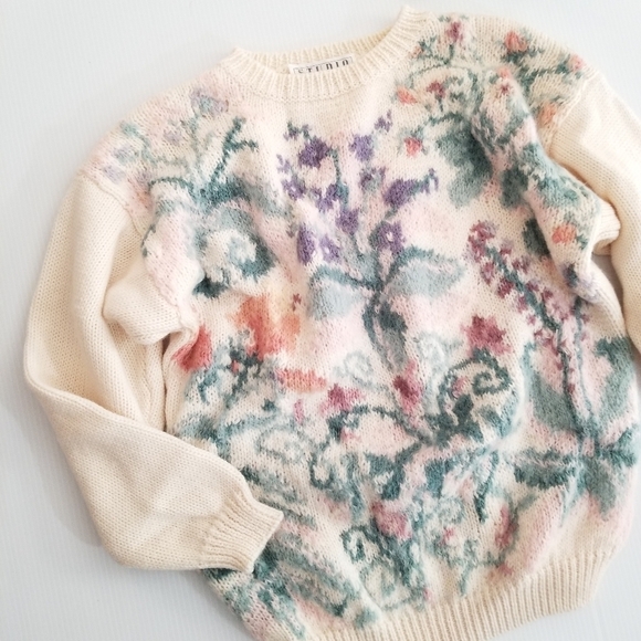 Michelle Stuart Vintage 90s Cottagecore Mohair Wool Knit Pullover Sweater M - Picture 3 of 9